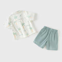 Dave&Bella Toddler Boys Summer Coconut Tree Print Shirt Short Holiday Outfit Sets