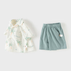 Dave&Bella Toddler Boys Summer Coconut Tree Print Shirt Short Holiday Outfit Sets