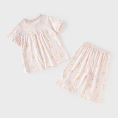 Dave&Bella Summer Toddler Girls Sweet Pink Print Short Sleeve Lightweight Cooling Pajamas