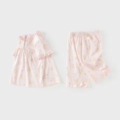 Dave&Bella Summer Toddler Girls Sweet Pink Print Short Sleeve Lightweight Cooling Pajamas