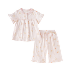 Dave&Bella Summer Toddler Girls Sweet Pink Print Short Sleeve Lightweight Cooling Pajamas