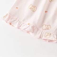Dave&Bella Summer Toddler Girls Sweet Pink Print Short Sleeve Lightweight Cooling Pajamas