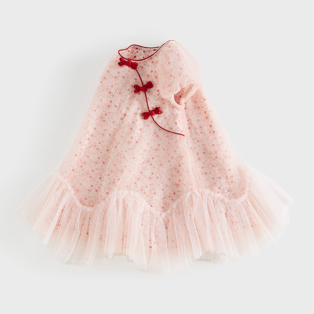 Dave&Bella Summer Toddler Girls Sweet Pink Floral Print Chinese-style Mesh Party Dress