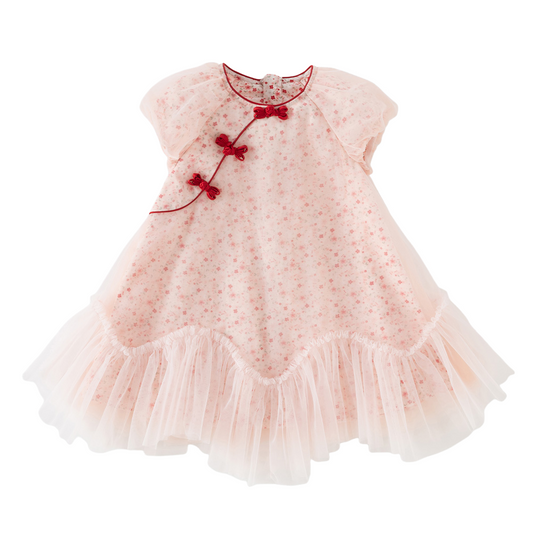 Dave&Bella Summer Toddlers Girls Sweet Floral Print Chinese-style Mesh A-line Party Dress