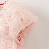 Dave&Bella Summer Toddler Girls Sweet Pink Floral Print Chinese-style Mesh Party Dress