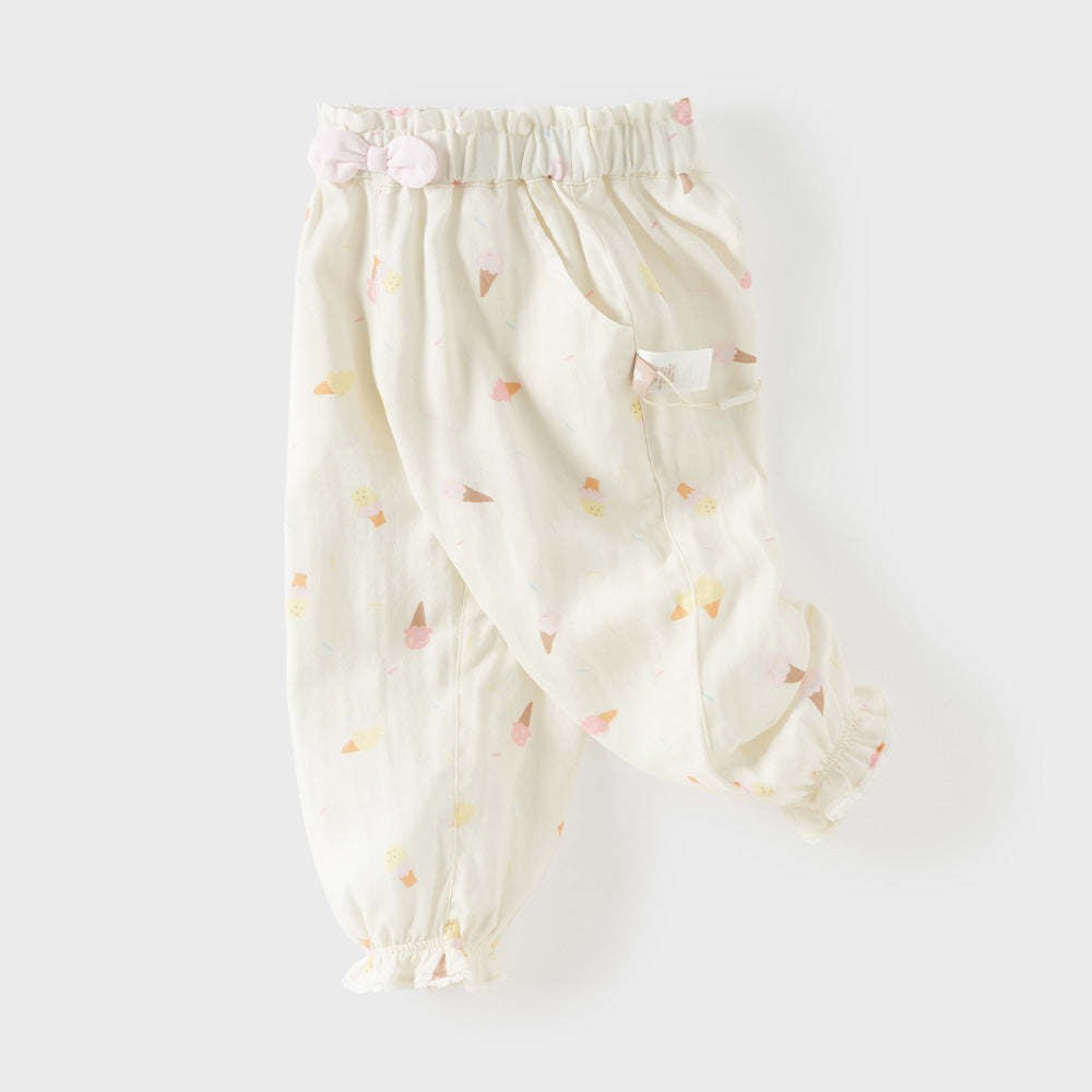 Dave&Bella Summer Toddler Girls Ice Cream Print Comfortable Mosquito Proof Pants