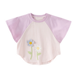 Dave&Bella Summer Toddler Girls Purple Cotton Comfortable Design Round Collar T-Shirt