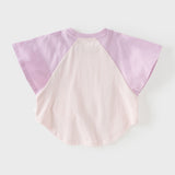 Dave&Bella Summer Toddler Girls Purple Cotton Comfortable Design Round Collar T-Shirt
