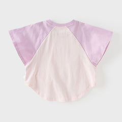 Dave&Bella Summer Toddler Girls Purple Cotton Comfortable Design Round Collar T-Shirt