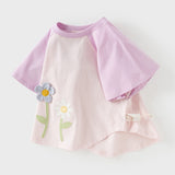 Dave&Bella Summer Toddler Girls Purple Cotton Comfortable Design Round Collar T-Shirt