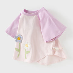 Dave&Bella Summer Toddler Girls Purple Cotton Comfortable Design Round Collar T-Shirt
