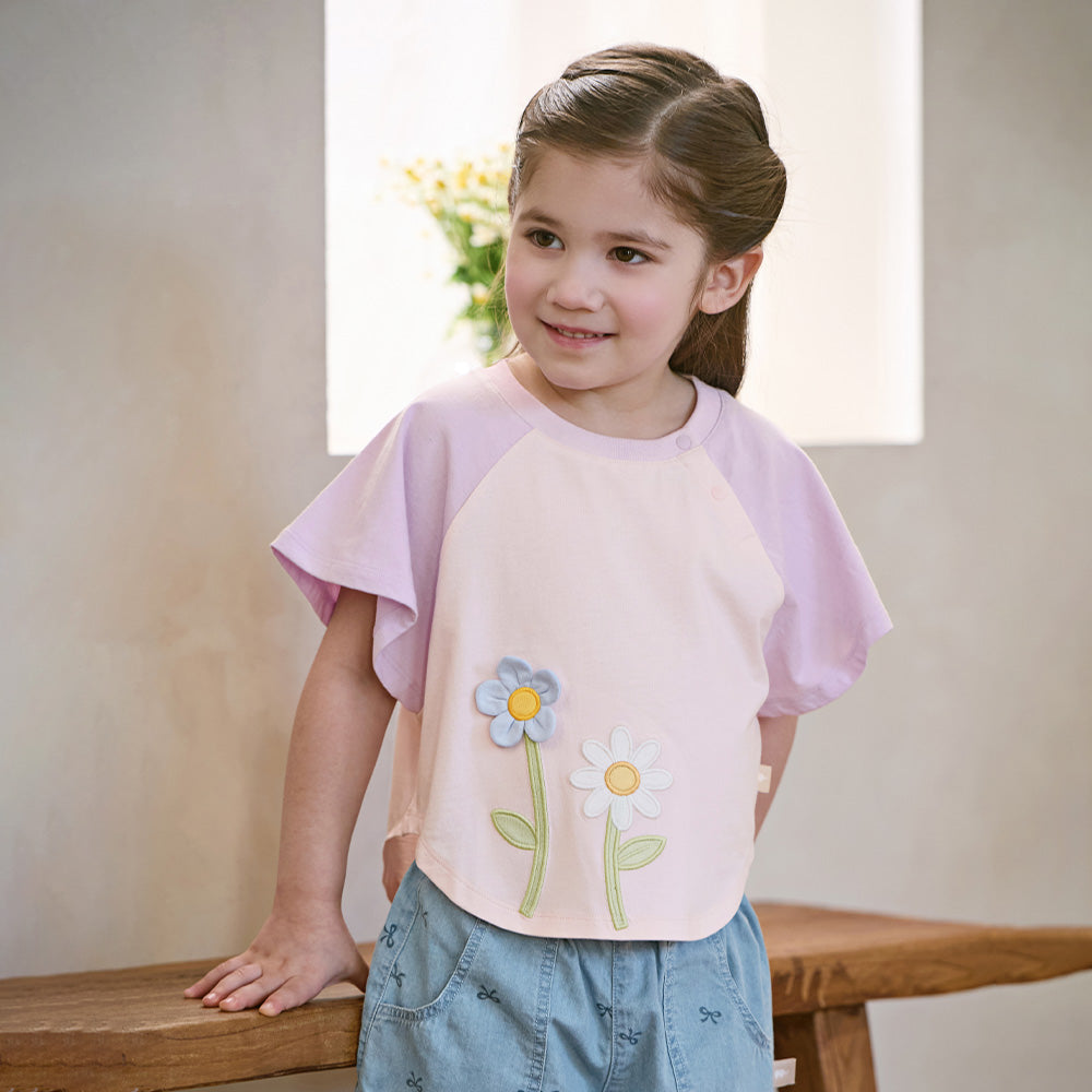 Dave&Bella Summer Toddler Girls Purple Cotton Comfortable Design Round Collar T-Shirt