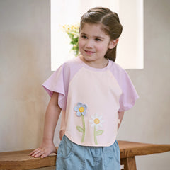 Dave&Bella Summer Toddler Girls Purple Cotton Comfortable Design Round Collar T-Shirt