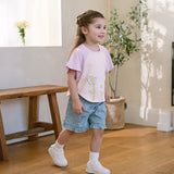 Dave&Bella Summer Toddler Girls Purple Cotton Comfortable Design Round Collar T-Shirt