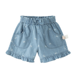 Dave&Bella Summer Toddler Girls Denim Blue Bow Print Daily Soft Cotton Jean Shorts