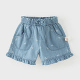 Dave&Bella Summer Toddler Girls Denim Blue Bow Print Daily Soft Cotton Jean Shorts