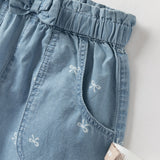 Dave&Bella Summer Toddler Girls Denim Blue Bow Print Daily Soft Cotton Jean Shorts
