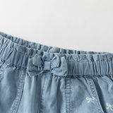 Dave&Bella Summer Toddler Girls Denim Blue Bow Print Daily Soft Cotton Jean Shorts