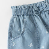 Dave&Bella Summer Toddler Girls Denim Blue Bow Print Daily Soft Cotton Jean Shorts