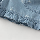 Dave&Bella Summer Toddler Girls Denim Blue Bow Print Daily Soft Cotton Jean Shorts