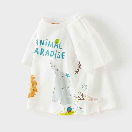 Dave&Bella Toddler Boys Summer Multi-color Cute Animal Print Breathable Cotton T-shirts