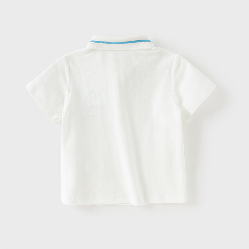 Dave&Bella Toddler Boys Summer College-style White Short Sleeve Formal Polos