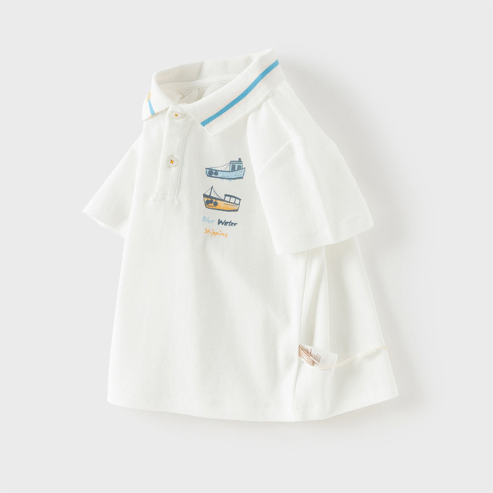 Dave&Bella Toddler Boys Summer College-style White Short Sleeve Formal Polos