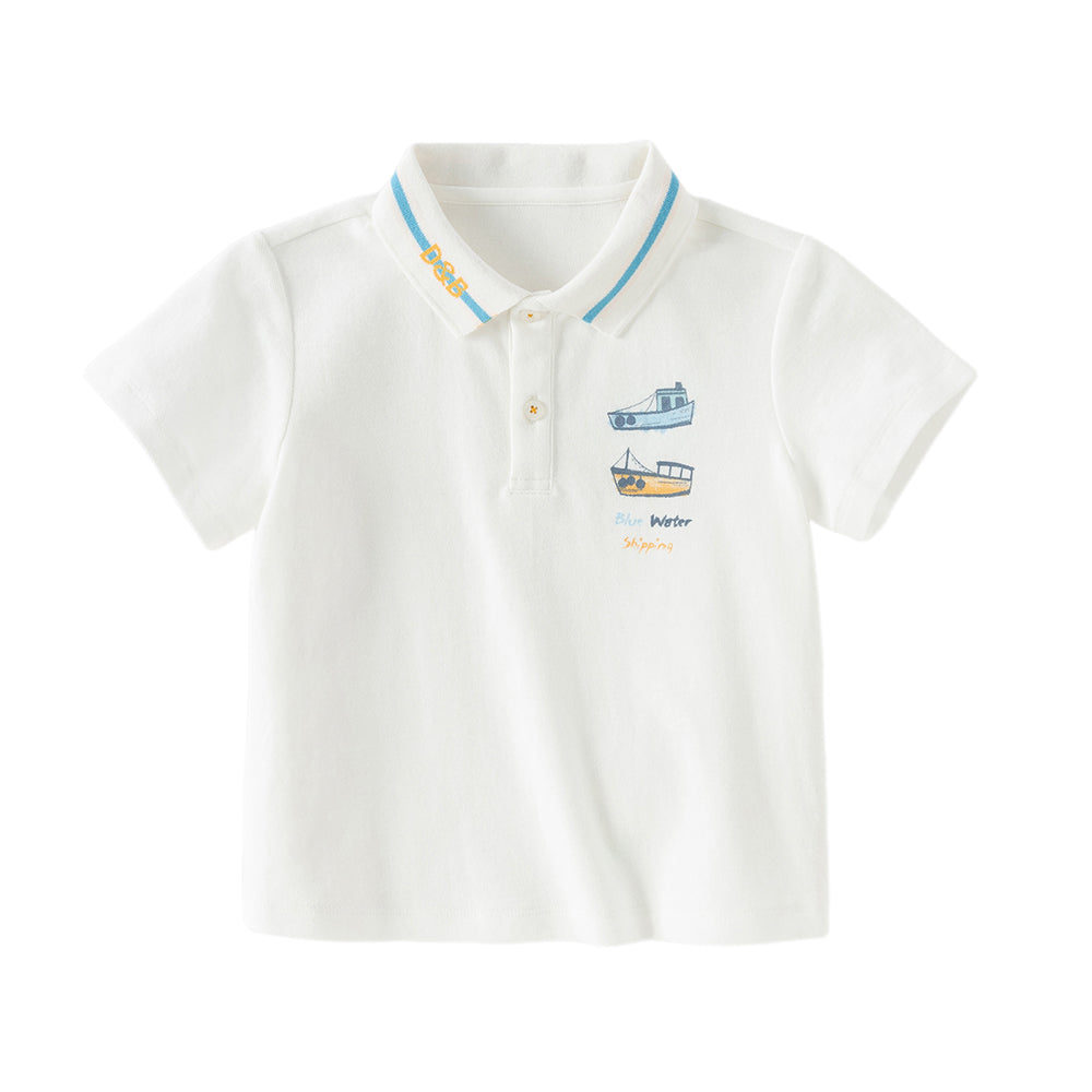 Dave&Bella Toddler Boys Summer College-style White Short Sleeve Formal Polos