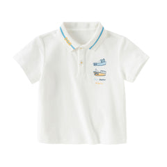 Dave&Bella Toddler Boys Summer College-style White Short Sleeve Formal Polos
