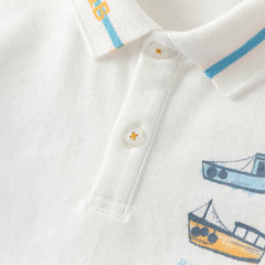 Dave&Bella Toddler Boys Summer College-style White Short Sleeve Formal Polos