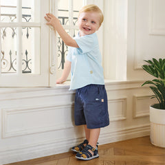 Dave&Bella Summer Toddler Boys Fashion Blue Striped Breathable Cotton College-style Shirts