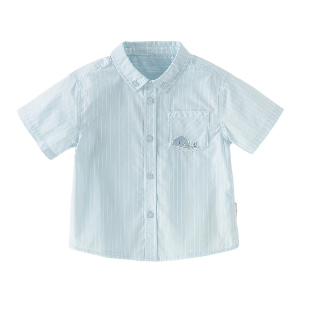 Dave&Bella Summer Toddler Boys Fashion Blue Striped Breathable Cotton College-style Shirts