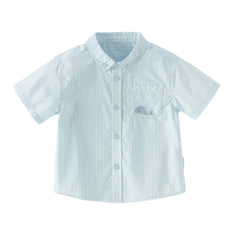 Dave&Bella Summer Toddler Boys Fashion Blue Striped Breathable Cotton College-style Shirts