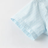 Dave&Bella Summer Toddler Boys Fashion Blue Striped Breathable Cotton College-style Shirts