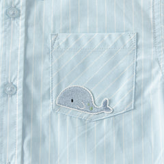 Dave&Bella Summer Toddler Boys Fashion Blue Striped Breathable Cotton College-style Shirts