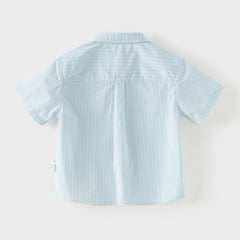 Dave&Bella Summer Toddler Boys Fashion Blue Striped Breathable Cotton College-style Shirts