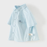 Dave&Bella Summer Toddler Boys Fashion Blue Striped Breathable Cotton College-style Shirts