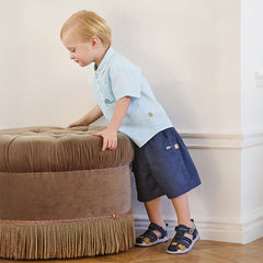 Dave&Bella Summer Toddler Boys Fashion Blue Striped Breathable Cotton College-style Shirts