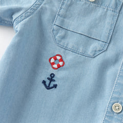 Dave&Bella Toddler Boys Summer Fashion Denim Blue Short Sleeve Casual Versatile Shirts