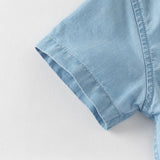 Dave&Bella Toddler Boys Summer Fashion Denim Blue Short Sleeve Casual Versatile Shirts
