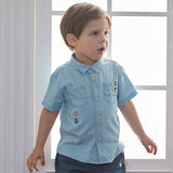 Dave&Bella Toddler Boys Summer Fashion Denim Blue Short Sleeve Casual Versatile Shirts
