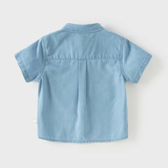 Dave&Bella Toddler Boys Summer Fashion Denim Blue Short Sleeve Casual Versatile Shirts