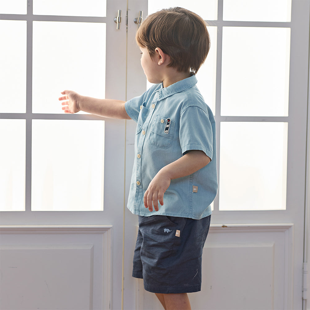 Dave&Bella Toddler Boys Summer Fashion Denim Blue Short Sleeve Casual Versatile Shirts
