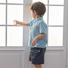 Dave&Bella Toddler Boys Summer Fashion Denim Blue Short Sleeve Casual Versatile Shirts