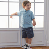 Dave&Bella Toddler Boys Summer Fashion Denim Blue Short Sleeve Casual Versatile Shirts