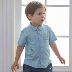 Dave&Bella Toddler Boys Summer Fashion Denim Blue Short Sleeve Casual Versatile Shirts