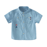 Dave&Bella Toddler Boys Summer Fashion Denim Blue Short Sleeve Casual Versatile Shirts
