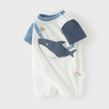 Dave&Bella Baby Boys Summer Cute Cartoon Print Short Sleeve Stretchable Soft Rompers