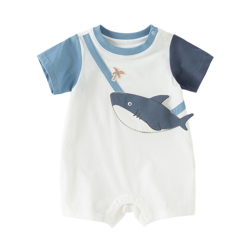 Dave&Bella Baby Boys Summer Cute Cartoon Print Short Sleeve Stretchable Soft Rompers