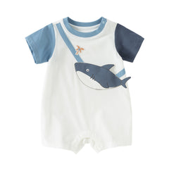 Dave&Bella Baby Boys Summer Cute Cartoon Print Short Sleeve Stretchable Soft Rompers